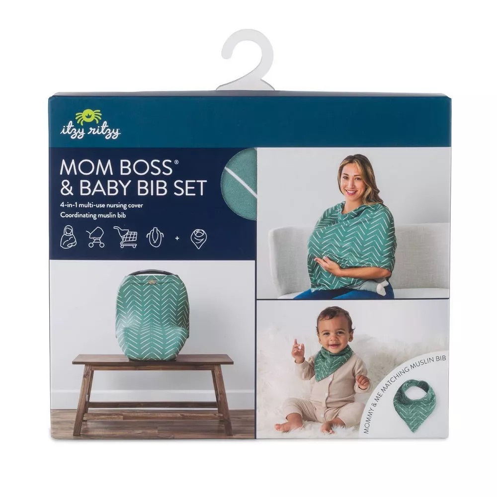 ITZY RITZY Mom Boss & Baby Bib Set in Sage Green